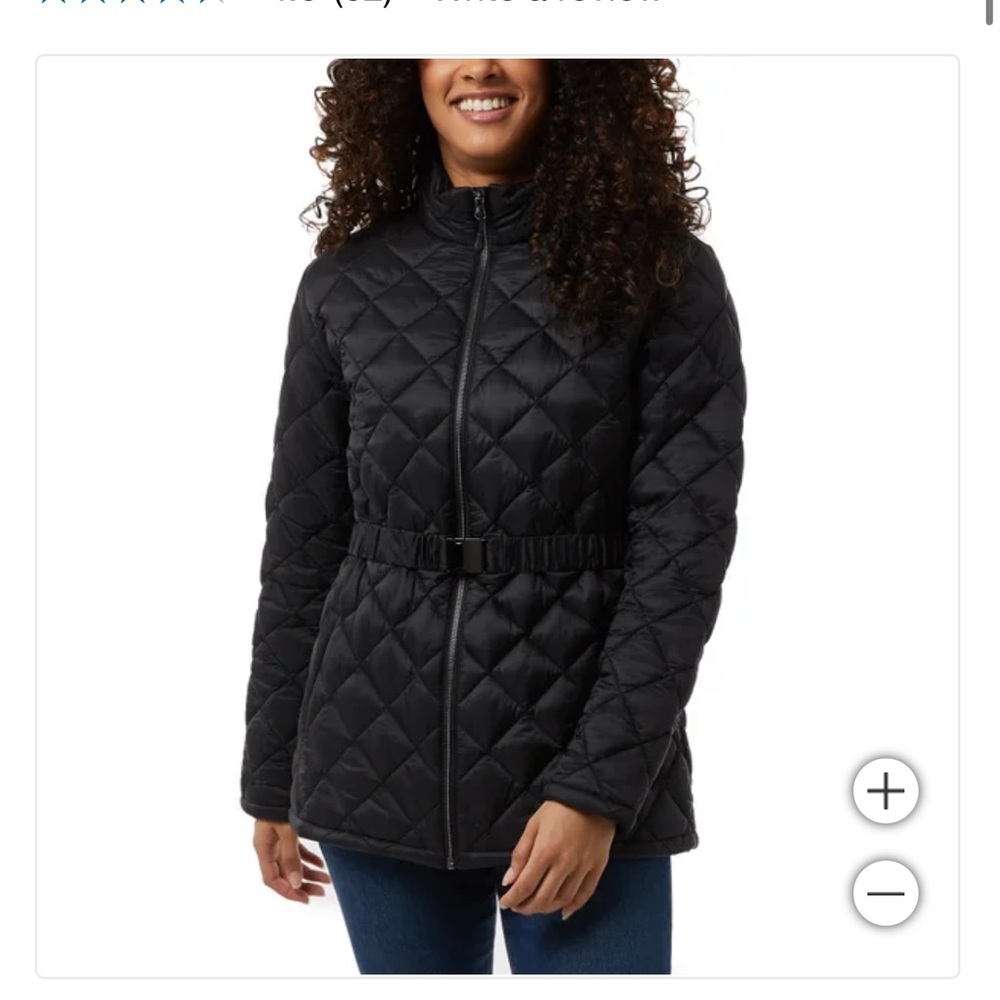 32 Degrees Heat women lady Belted Diamond Quilt Jacket warm mid weight Black new